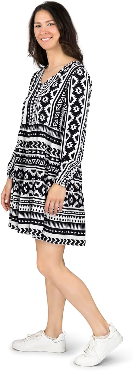 DENIMFY A Linien Kleid Damen DFIda Midikleid Kleider Strandkleid Sommerkleid Sommer Blumenmuster Ele
