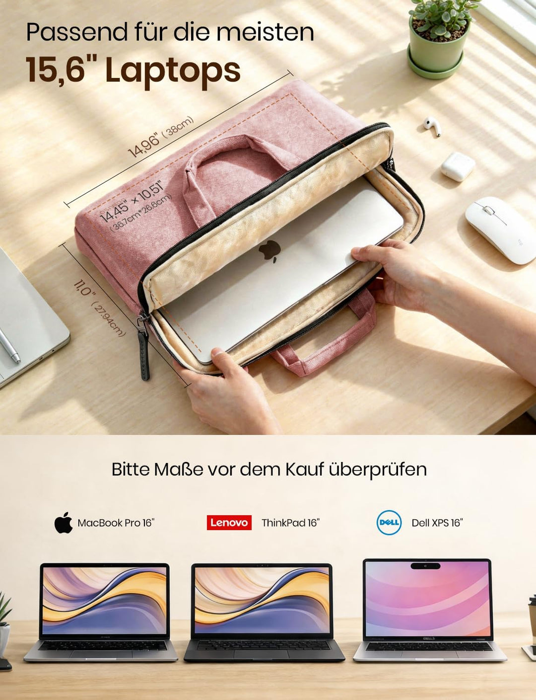 DOMISO 15-15,6 Zoll Wasserdicht Laptop Tasche Aktentasche Schultertasche Notebooktasche für 15.6" Id