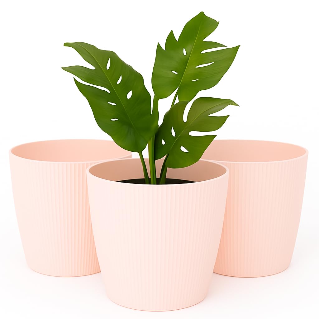 Home Garden Ornaments Blumentopf Set 3er – Kunststoff Übertopf, geriffeltes Design, modern & dekorat