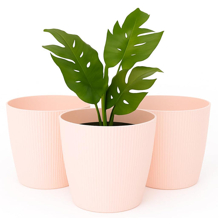 Home Garden Ornaments Blumentopf Set 3er – Kunststoff Übertopf, geriffeltes Design, modern & dekorat