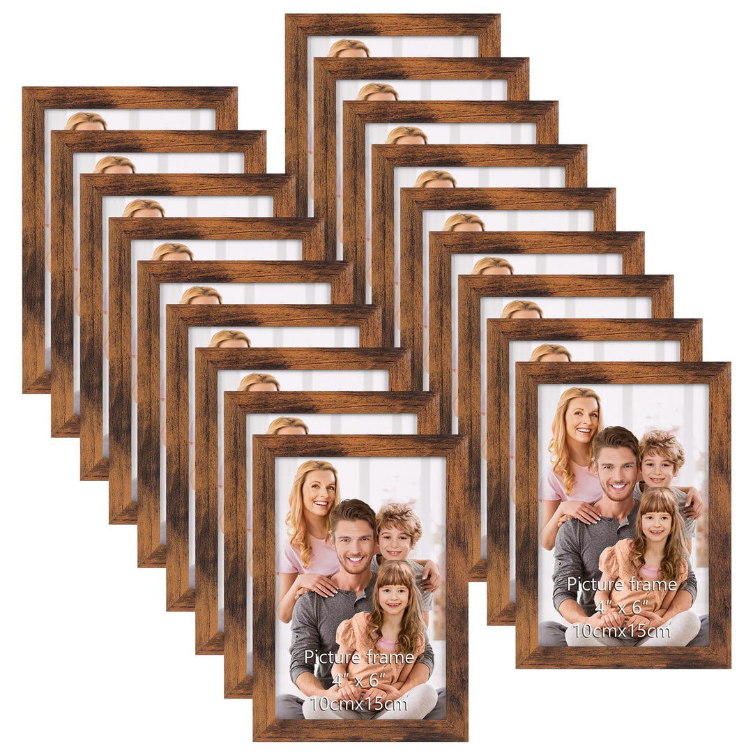 Hoikwo 18 Stück Bilderrahmen 10x15 cm, Braun Fotorahmen Collage Set für Wohnzimmer Schlafzimmer Kind