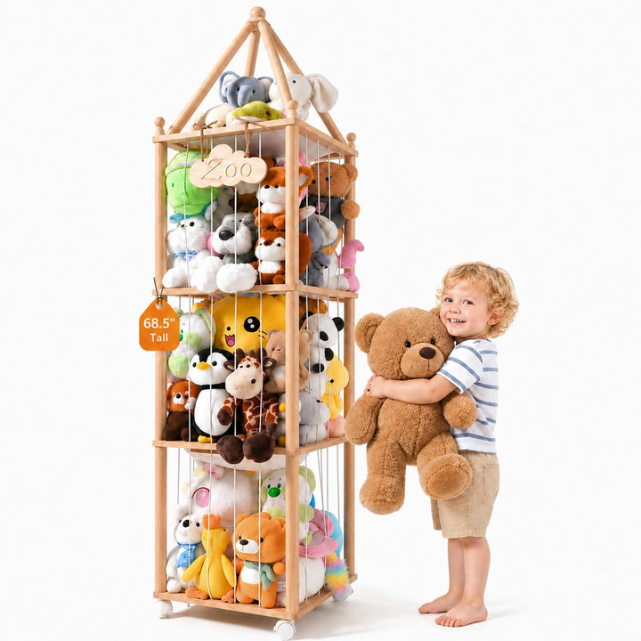 Kuscheltier Aufbewahrung Kinderzimmer 146x42x32cm, 360° Drehbar Kinder Spielzeug Organizer Regal, Gr