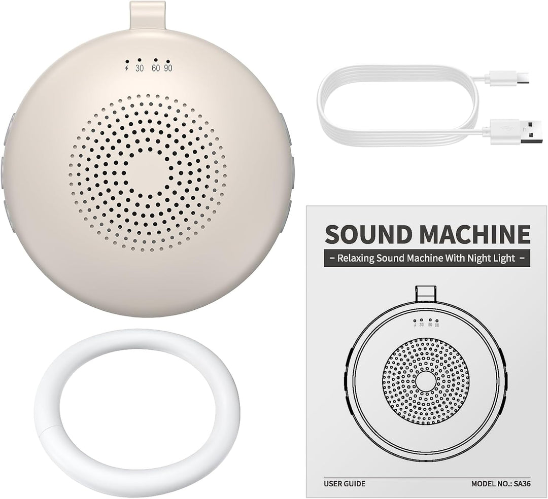 White Noise Machine Mini-Soundmaschine mit 12 Beruhigende Geräusche 3-Timer Memory-Funktion USB-C Wi