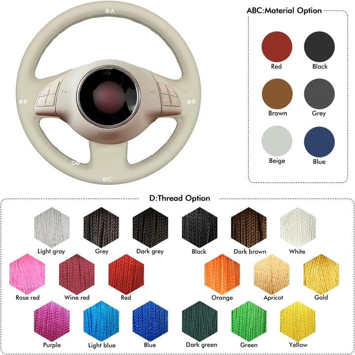 MEWANT Lenkradbezug für FIAT 500 2008-2012 DIY Hand Nähen Lenkradhülle beige microfiber leather ohne