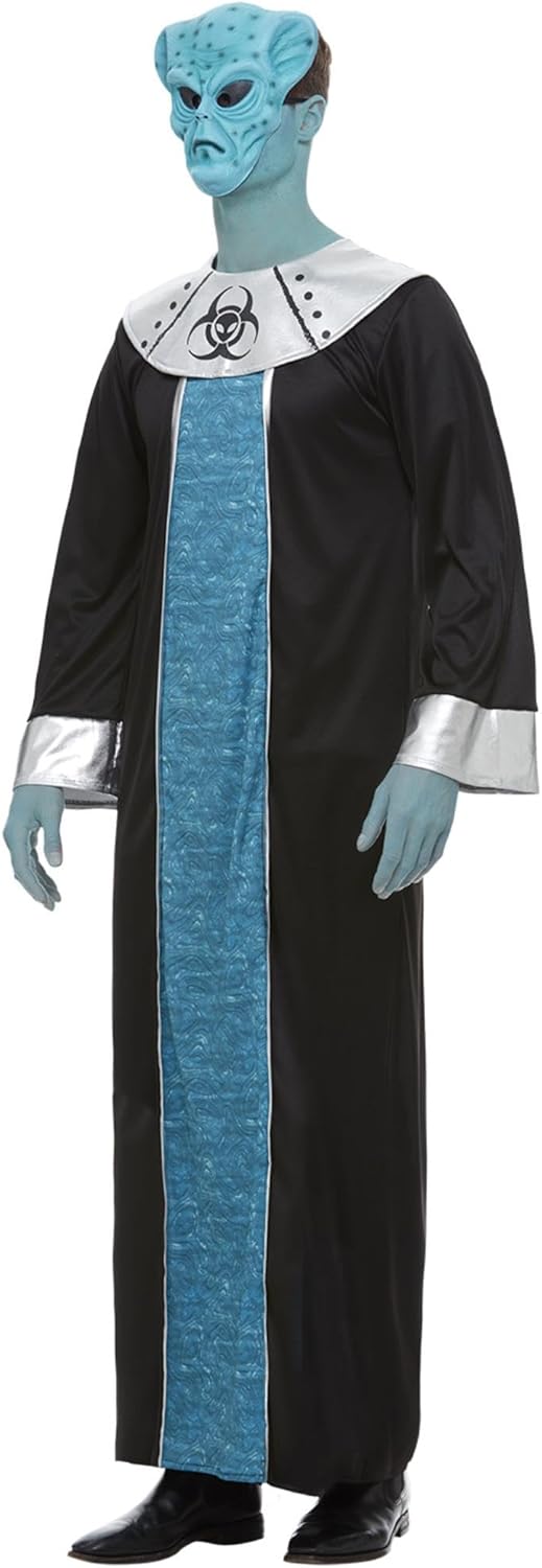 Smiffys Alien Prinz Kostüm Herren Blau mit Robe und Maske Herrenkostüm Medium (Chest 38-40) Blau, Me