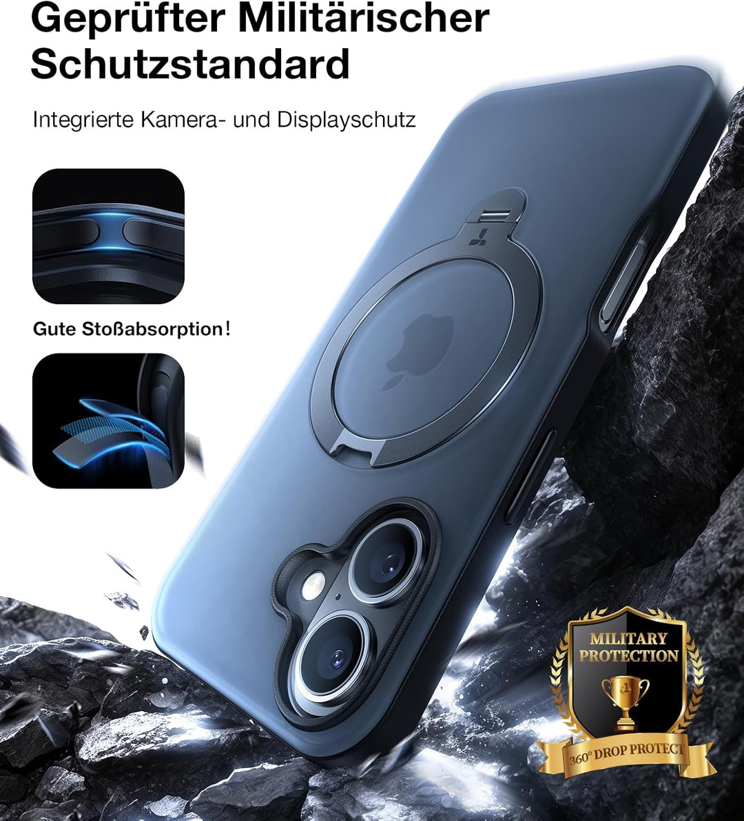 TORRAS 360° Ostand Spin für iPhone 16 Hülle für Magsafe (Magnetischer Robust Standring) Zertifiziert