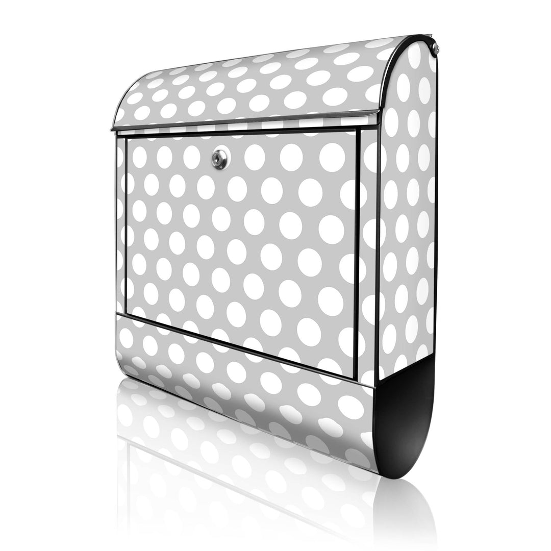 banjado® Design Briefkasten mit Motiv Punkte Grau 39x47x14cm &amp; 2 Schlüssel - Briefkasten Stahl schwa