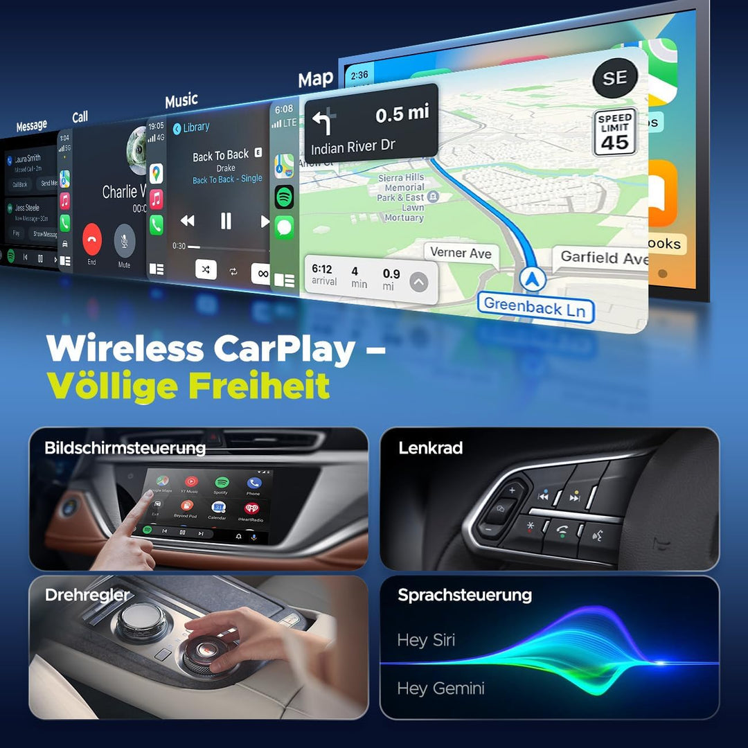 LAMTTO Wireless CarPlay Adapter AI Box mit Google Play App-Download & Gemini AI für CarPlay & Androi