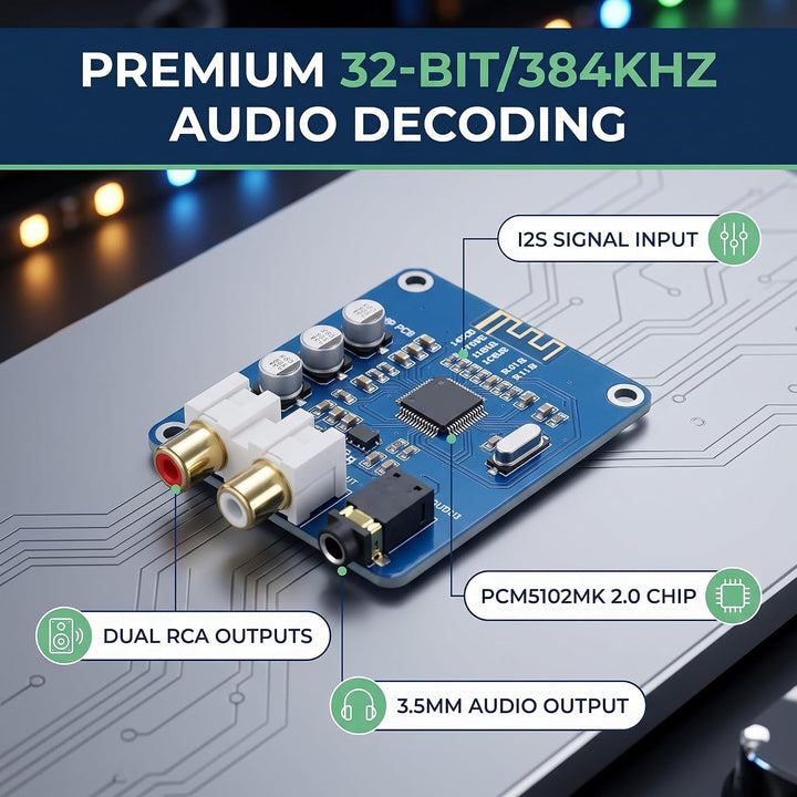 DAC Decoder Board I2S, 32bit 384K Digital-Audio-Modul mit 3,5mm Kopfhörerausgang für Stereoverstärke
