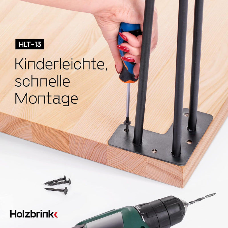 HOLZBRINK 4 x Hairpin Tischbeine Metall 3-Stangen, Hairpin Leg Möbelfuss, Schwarz, 43 cm, HLT-13A-43