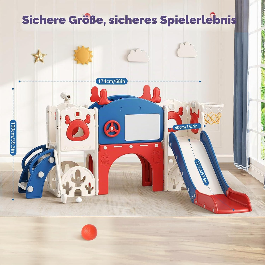 Kinderrutsche,extralange Rutschbahn,freistehende Kleinkindrutsche mit Basketballkorb, Kleinkindklett