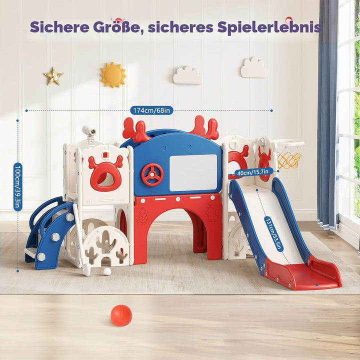 Kinderrutsche,extralange Rutschbahn,freistehende Kleinkindrutsche mit Basketballkorb, Kleinkindklett