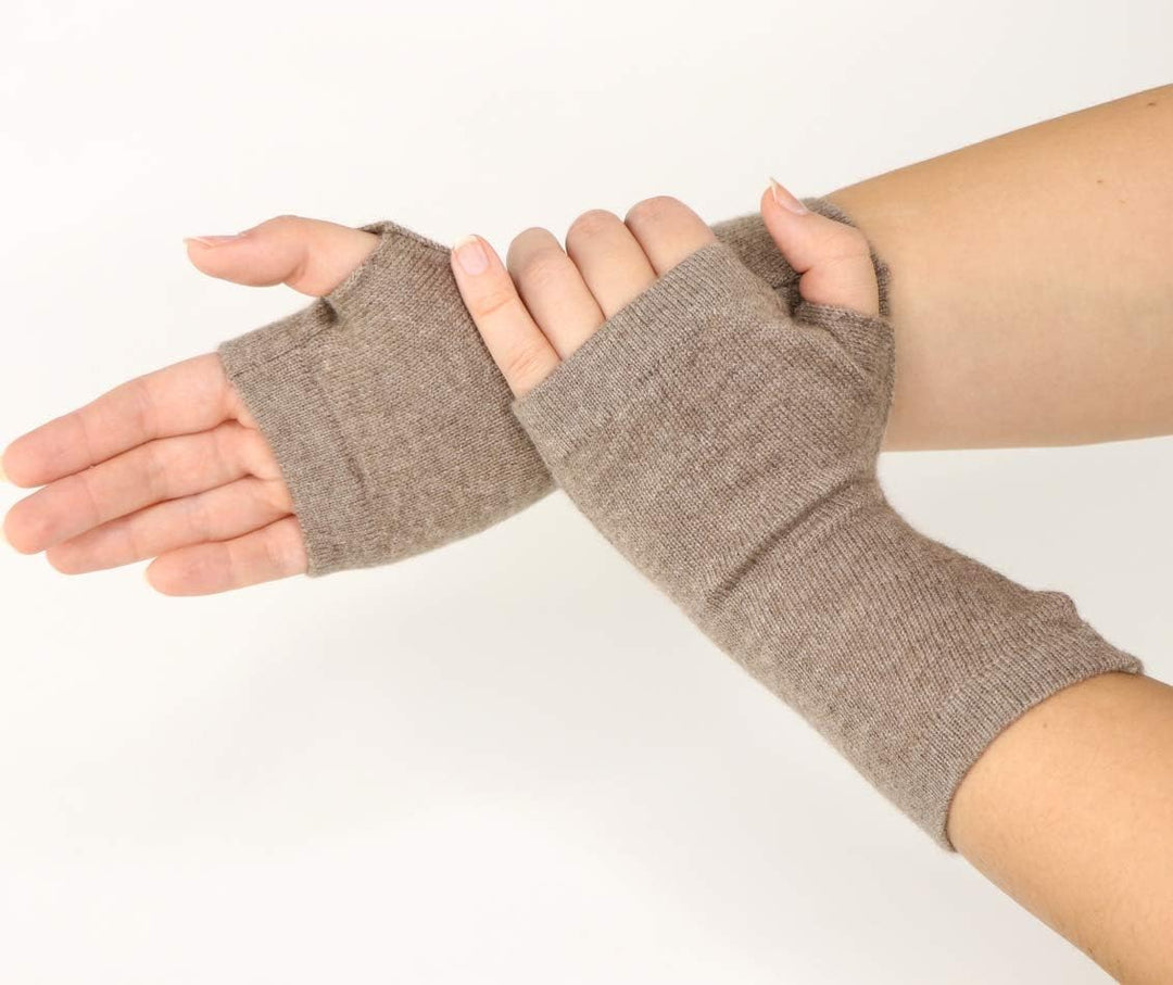Prettystern Kaschmir-Wolle Damen Pulswärmer fingerlose Handschuhe Hand-Stulpen 19 cm X 10 cm Braun,