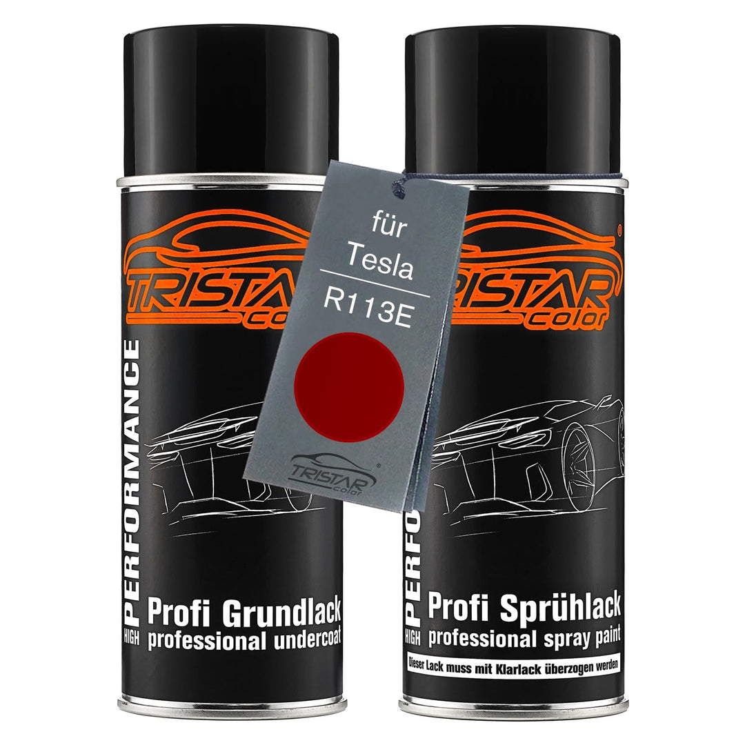 TRISTARcolor Autolack Spraydosen Set für Tesla R113E Ultra Red Metallic Grundlack Basislack Sprühdos