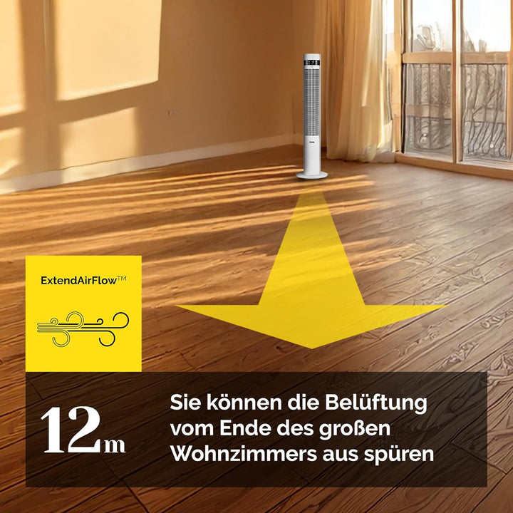 YOER 19dB Leiser Turmventilator, Plasma-Ionisator, 12 m Reichweite, 12 Geschwindigstufen, 3 Modi, 12