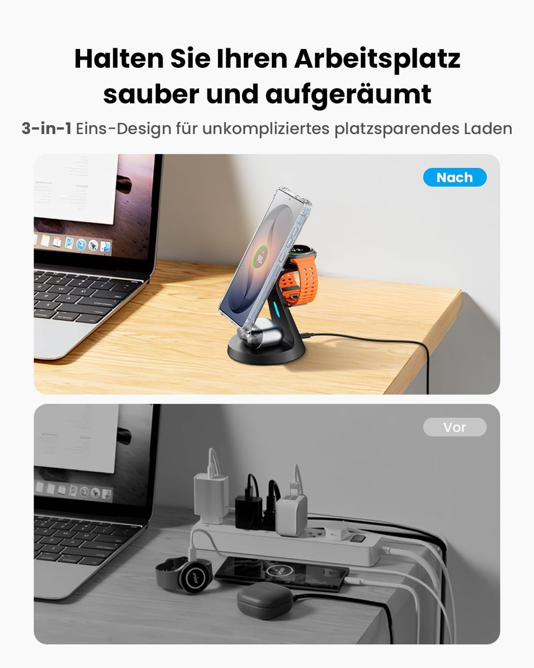 JoyGeek Magnetisch Induktive Ladestation für Samsung,3 in 1 Wireless Charger für Samsung Galaxy S26/