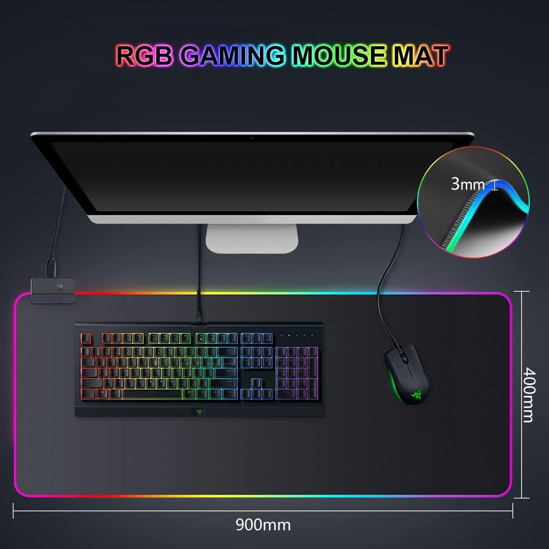 Gaming Mauspad RGB Mousepad 900x400mm XXL Extra Gross mit 14 Beleuchtungs Modi 7 LED Farben Wasserdi