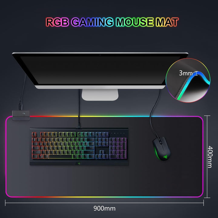 Gaming Mauspad RGB Mousepad 900x400mm XXL Extra Gross mit 14 Beleuchtungs Modi 7 LED Farben Wasserdi
