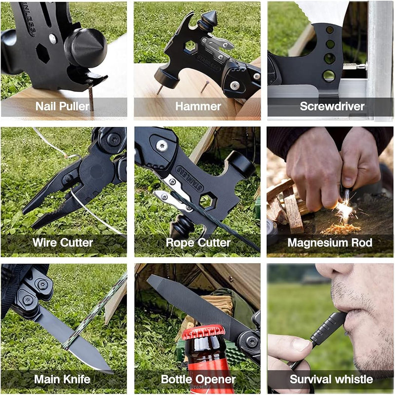 WayinTop Werkzeug Geschenke für Männer, 37 in 1 Taschenwerkzeug Multi-Tool Hammer mit Schneeflocken