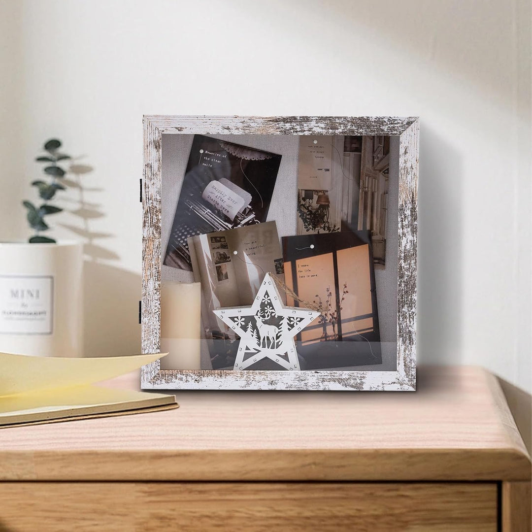Muzilife 3D Holz Objektrahmen mit Öffnung zum Befüllen 28x28cm Bilderrahmen mit Stecknadeln und Dübe