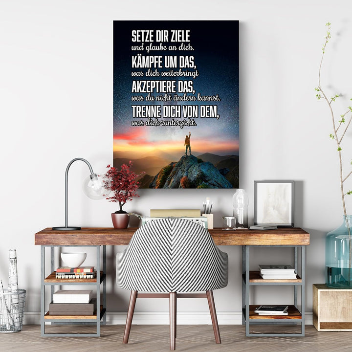 wandmotiv24 Motivations Motiv als Leinwandbild, 40x30cm, Hochformat, Motivation, setze dir Ziele, Be
