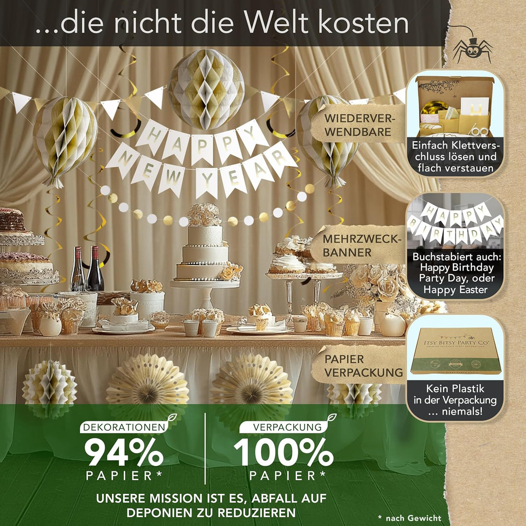 Premium Wiederverwendbare Geburtstagsdeko Frauen Mann - Weiss Gold Deko Geburtstag Frau Mann / Party