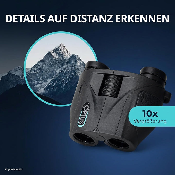 Optus 10x25 Fernglas kompakt mit 10 Fach Vergrösserung, Reverse Porro, BK 7 Glas, Mehrschichtvergütu