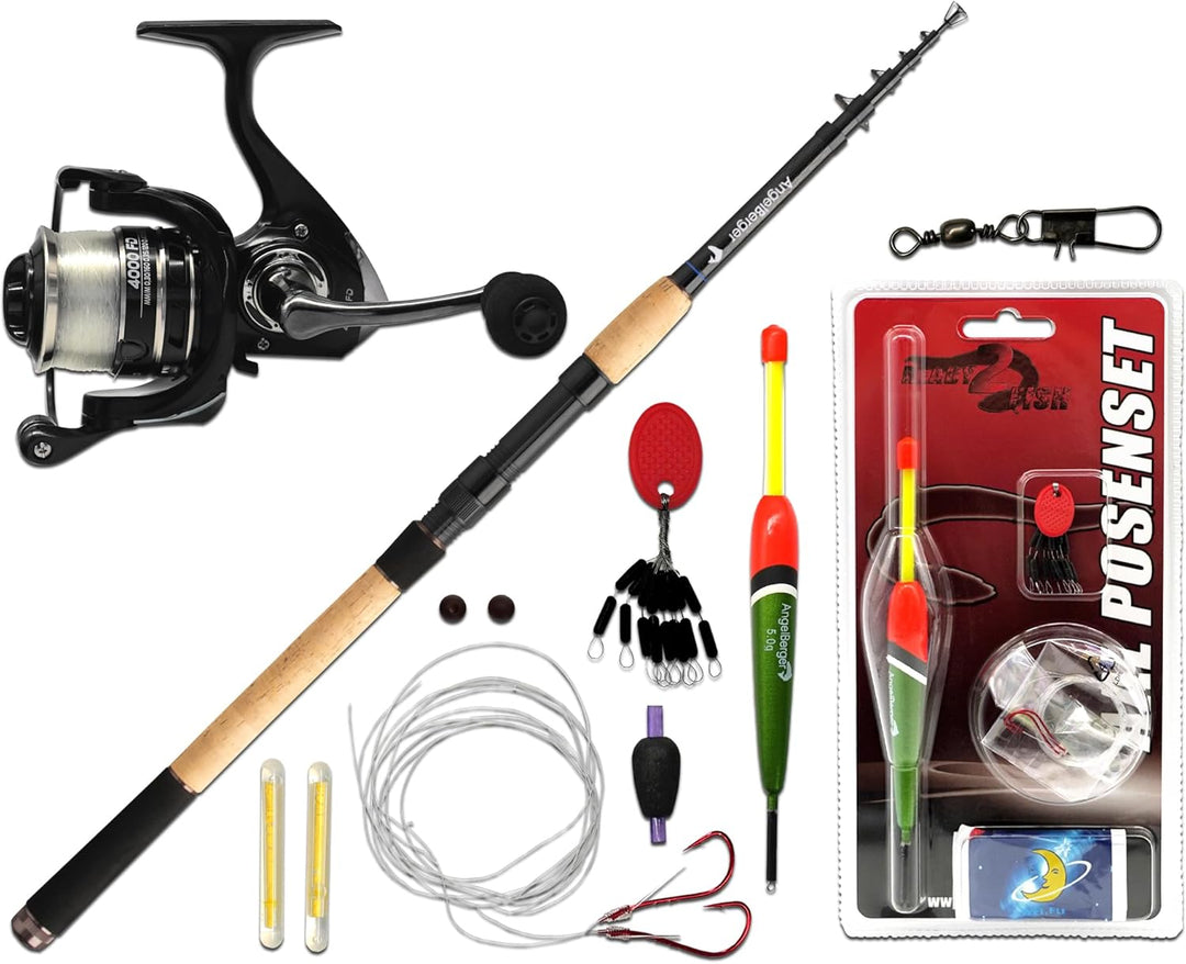 Angel-Berger Tele Angelset Rute Rolle mit Zubehör Angelset Aal