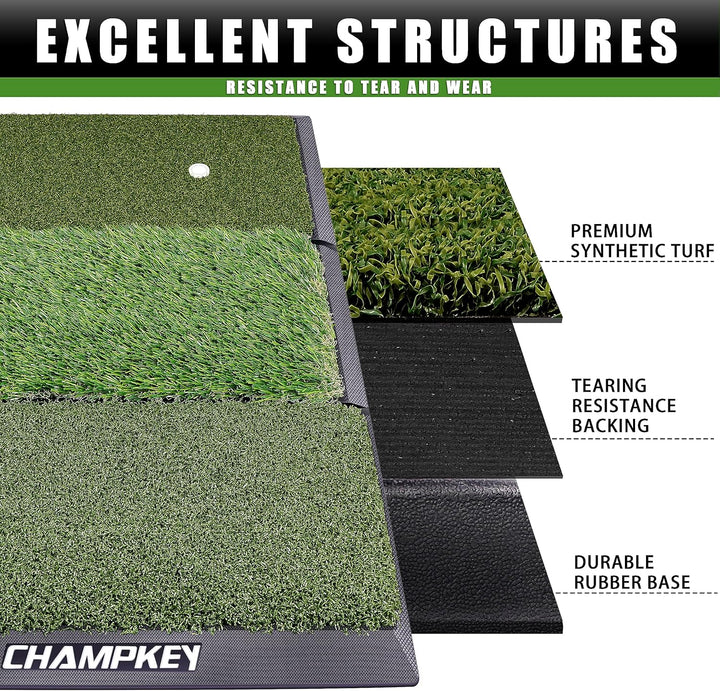 CHAMPKEY Professionelle Tri-Turf-Golfschlagmatte, robuste Gummi-Unterseite, ideal für Indoor- und Ou