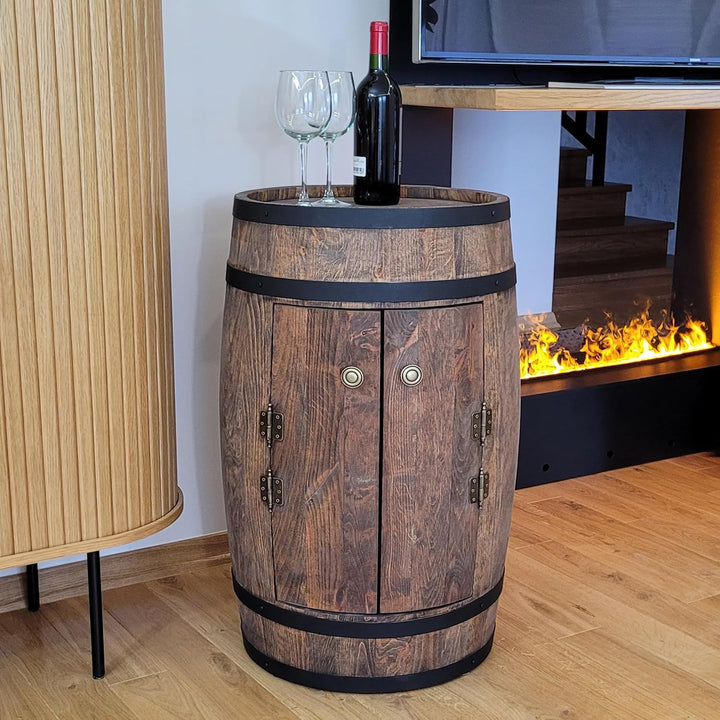 weeco Fassbar mit Tür und Weinregal RGB LED Beleuchtung, Hausbar Weinrack 80x50cm. Rustikaler deko B