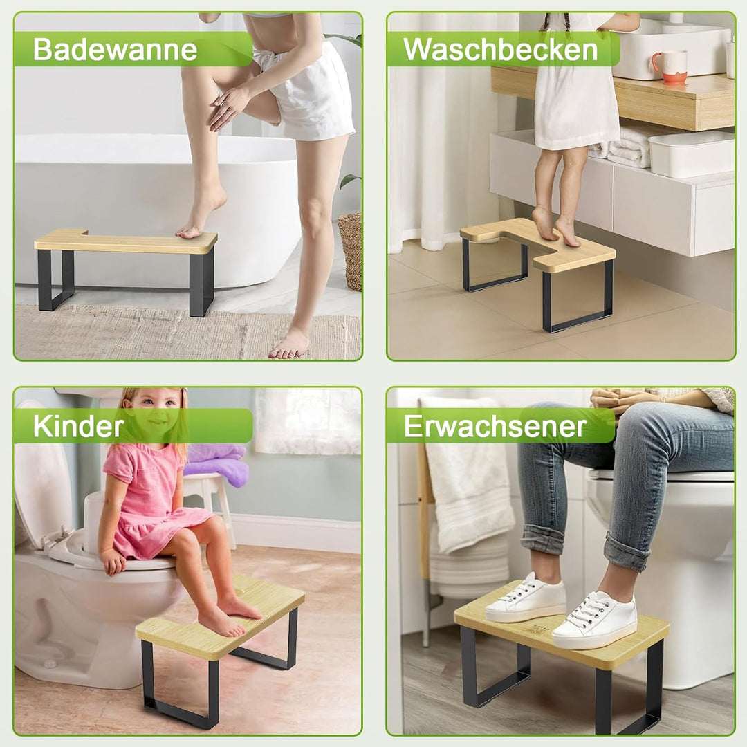 USION Toilettenhocker Erwachsene - 7 Zoll Toilettenhocker Holz, Anti-Rutsch Klohocker Fussbank Squat
