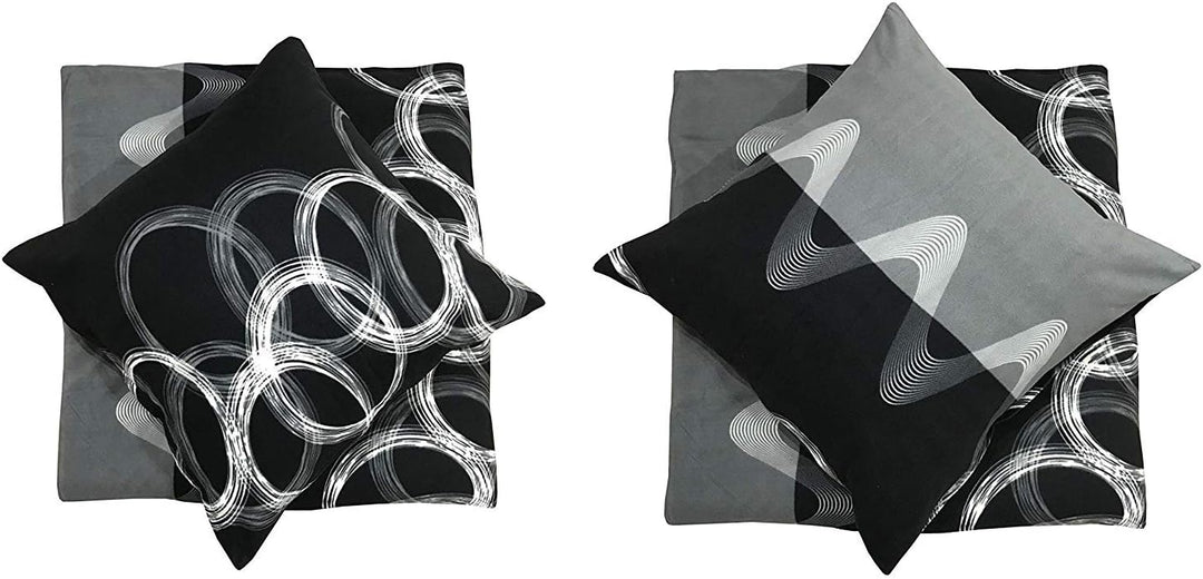Leonado Vicenti Fleece Bettwäsche 200x220 cm 2X 80x80 cm 3teilig Kreise Ringe Schwarz Warme Garnitur