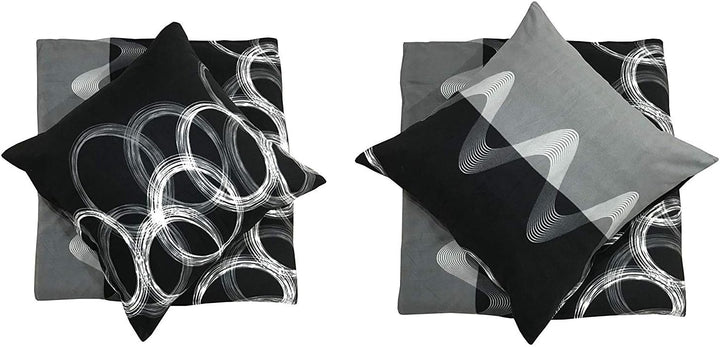 Leonado Vicenti Fleece Bettwäsche 200x200 cm 2X 80x80 cm 3teilig Kreise Ringe Schwarz Warme Garnitur