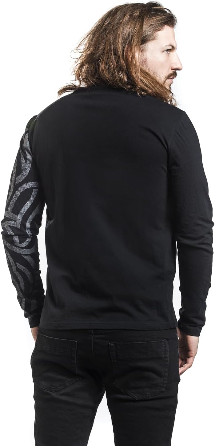 Black Premium by EMP Herren schwarzes Langarmshirt mit grossem Ornament 4XL Schwarz, 4XL Schwarz