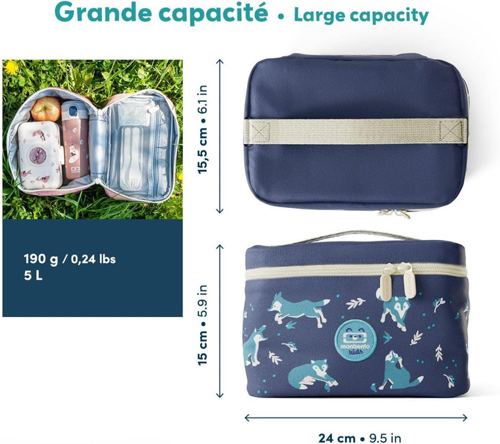 monbento - Kühltasche für Kinder Frosty blau Wolf - Lunch Tasche zum Transportieren Lunchbox, Trinkf