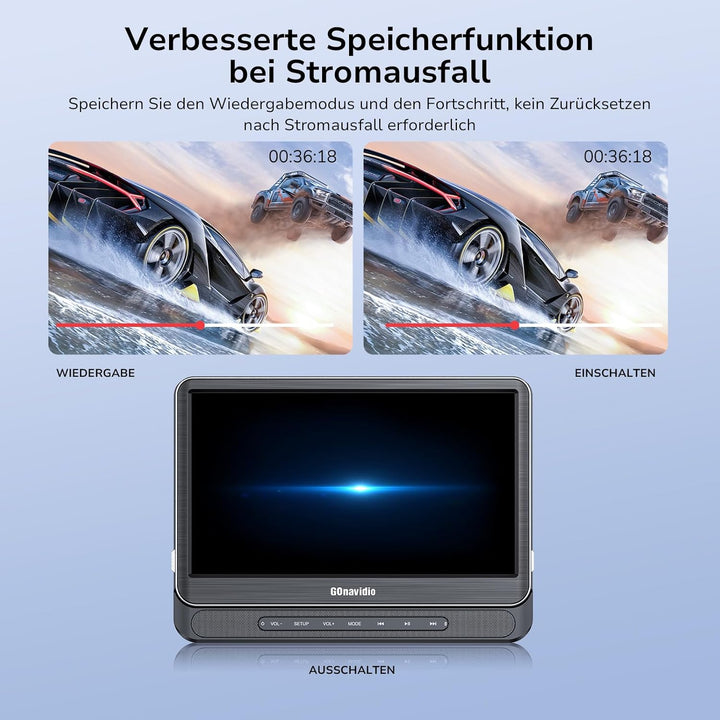 12" Doppel Auto DVD Player mit HDMI-Eingang, Auto Kopfstützen Player für Kinder mit Kopfhörern, unte