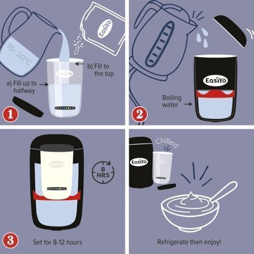 EasiYo Starter-Set mit rotem 1kg Joghurtbereiter | Inklusive 4 Beutel: Erdbeere, Himbeere, Mango &amp; O