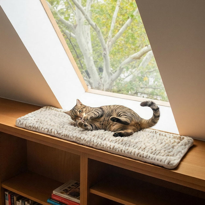 Mora Pets Fensterliege Fensterbrett für Katzen, Selbstwärmend Katzenbett Fensterbank, Flauschig & We