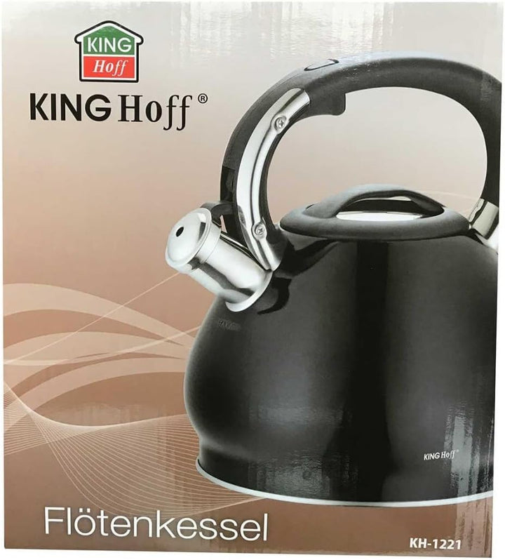 King Hoff Schwarz Edelstahl Flötenkessel Teekessel Wasserkessel 3,4 Liter KH-1221