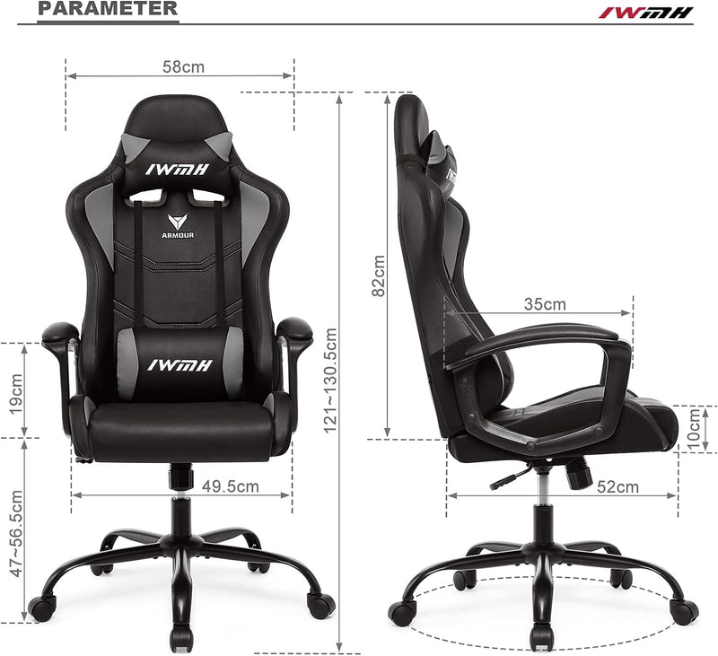 IWMH Gaming Stuhl, Ergonomischer Computerstuhl mit Hoher Rücklehne, Höhenverstellbarer Drehstuhl, Ra