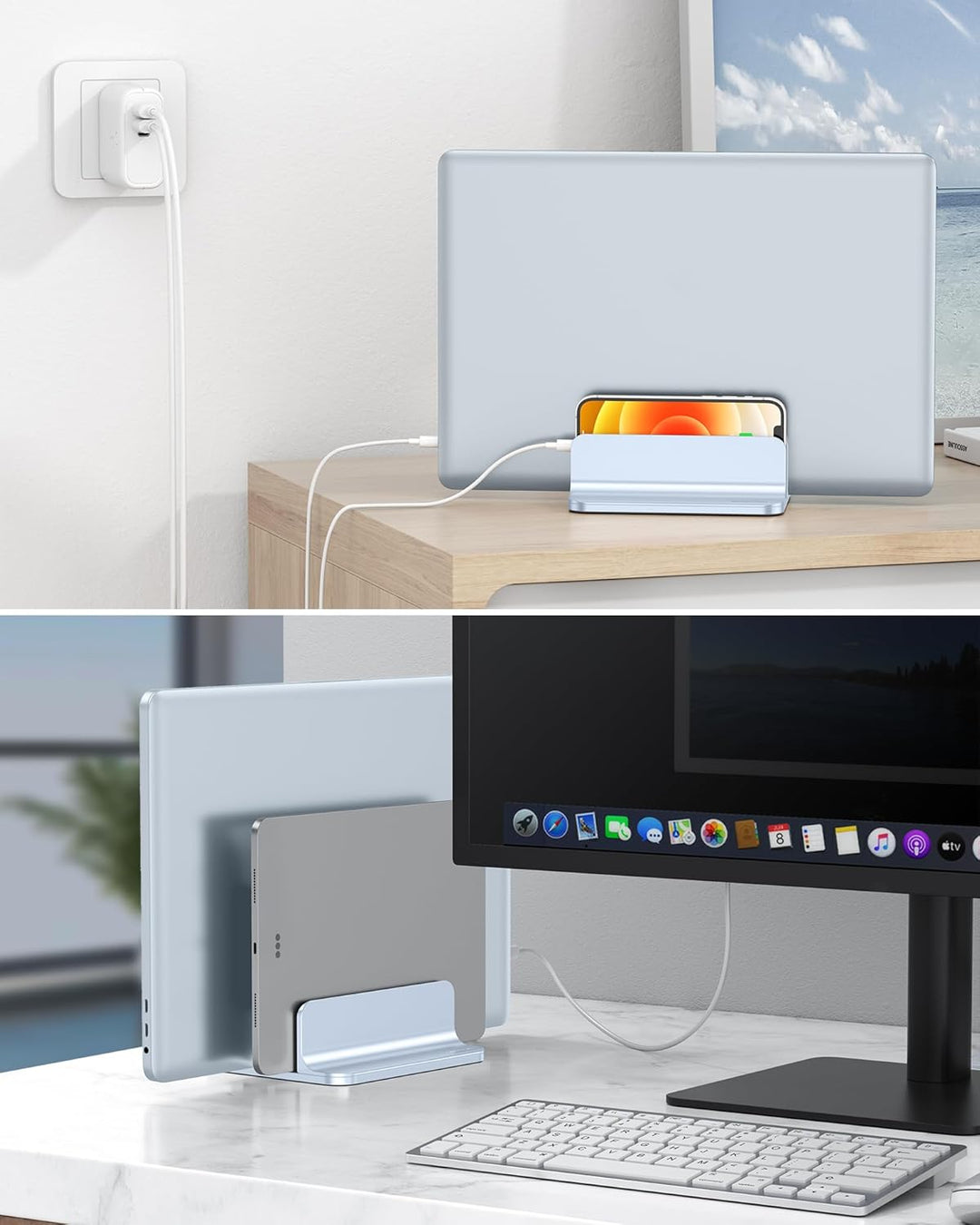 OMOTON [Aktualisierte Version Vertikaler Doppelständer für Laptops, Dualer Desktop-Laptop-Ständerhal