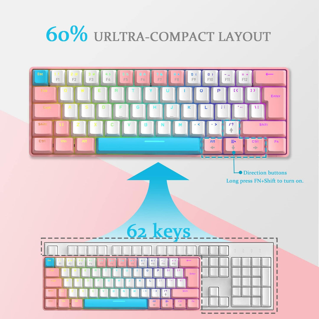 ZIYOU LANG T60 Wired Gaming-Tastatur mit Spiral USB-C Kabel - Kompakt 60% UK Layout(QWERTY) Mechanis