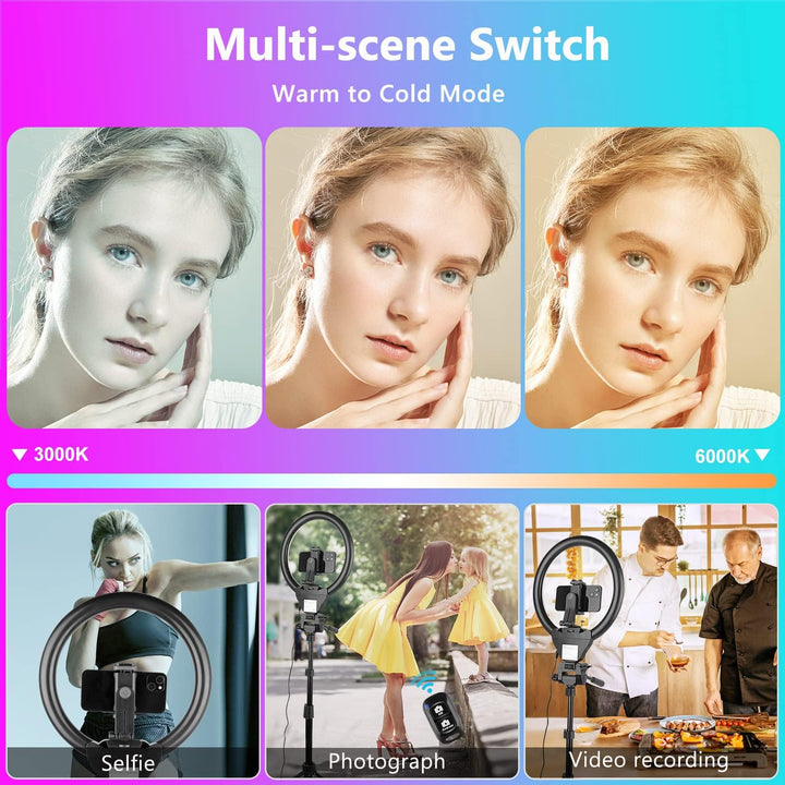 UBeesize 12 Zoll RGB Ringlicht Stativ mit Fernauslöser - Dimmbares Selfie Ringlicht für Selfie, Live