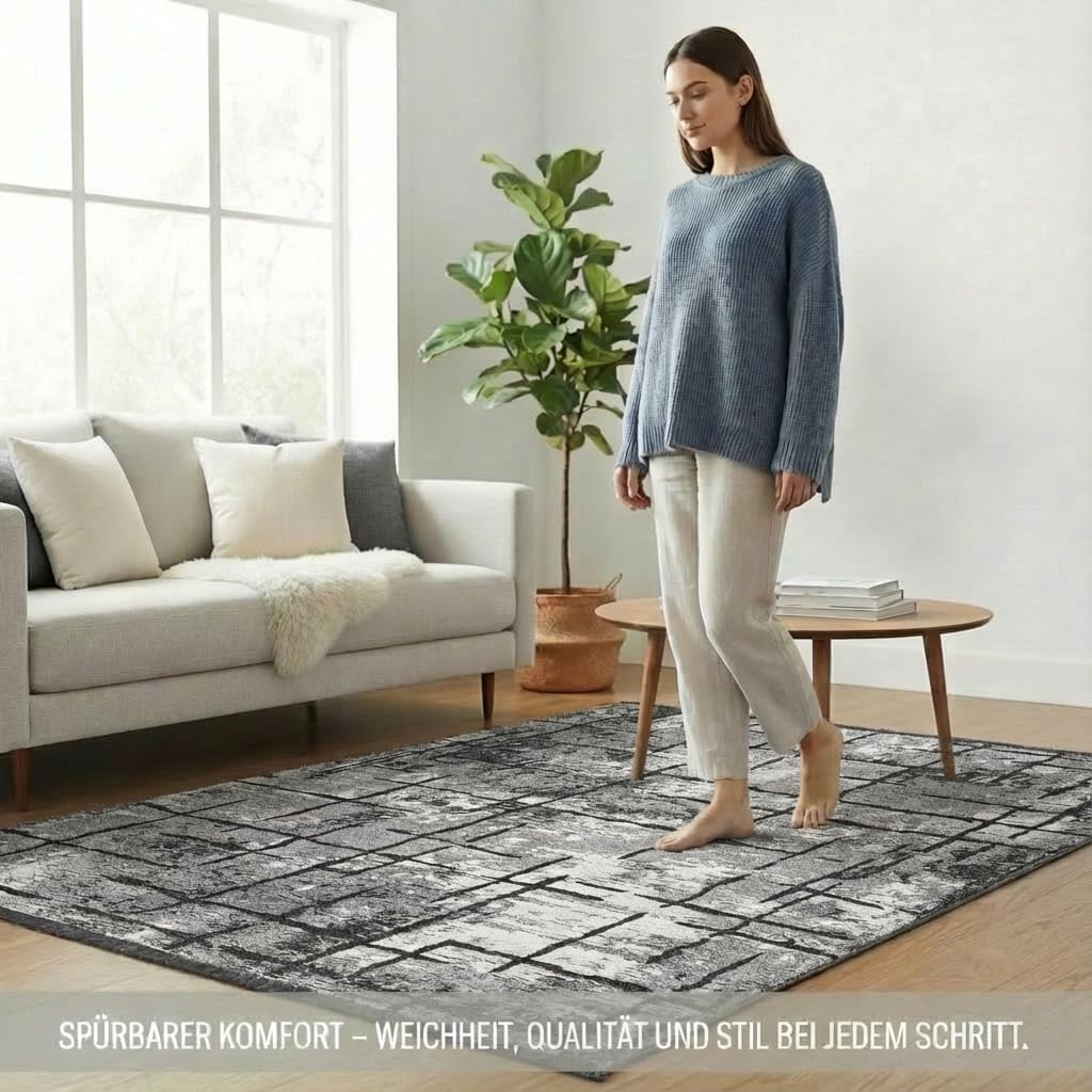 Jimri Kurzflor Wendeteppich - Flach gewebter Teppich für Schlafzimmer & Wohnzimmer, Eingang, Flur -