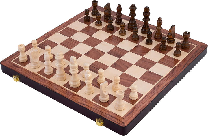 Engelhart - Schach/Backgammon Holzkiste - Wende- und Klappbrett - Inklusive Teile (38,5 cm), 38,5 cm