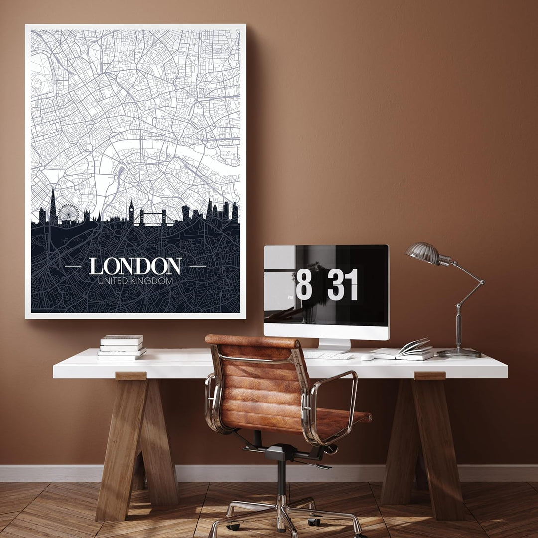 wandmotiv24 Stadt Karte als Leinwandbild, 100x75cm, Hochformat, London, England, Grossbritannien, Sk