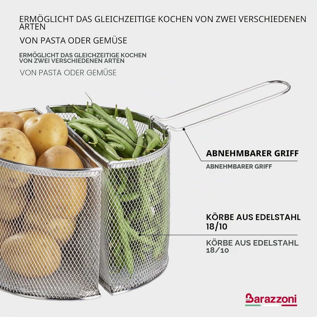 Barazzoni 421049524 Spaghetti-und Pastatopf mit Zwei Siebeinsätzen, ø 24 cm, Inhalt 7,25 l, Edelstah