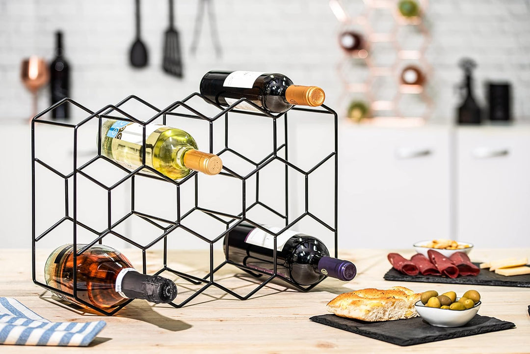 Gusto Nostro Weinregal für den Tisch - Modernes Schwarzes Metall-Weinregal für 14 Flaschen - 3-Stufi