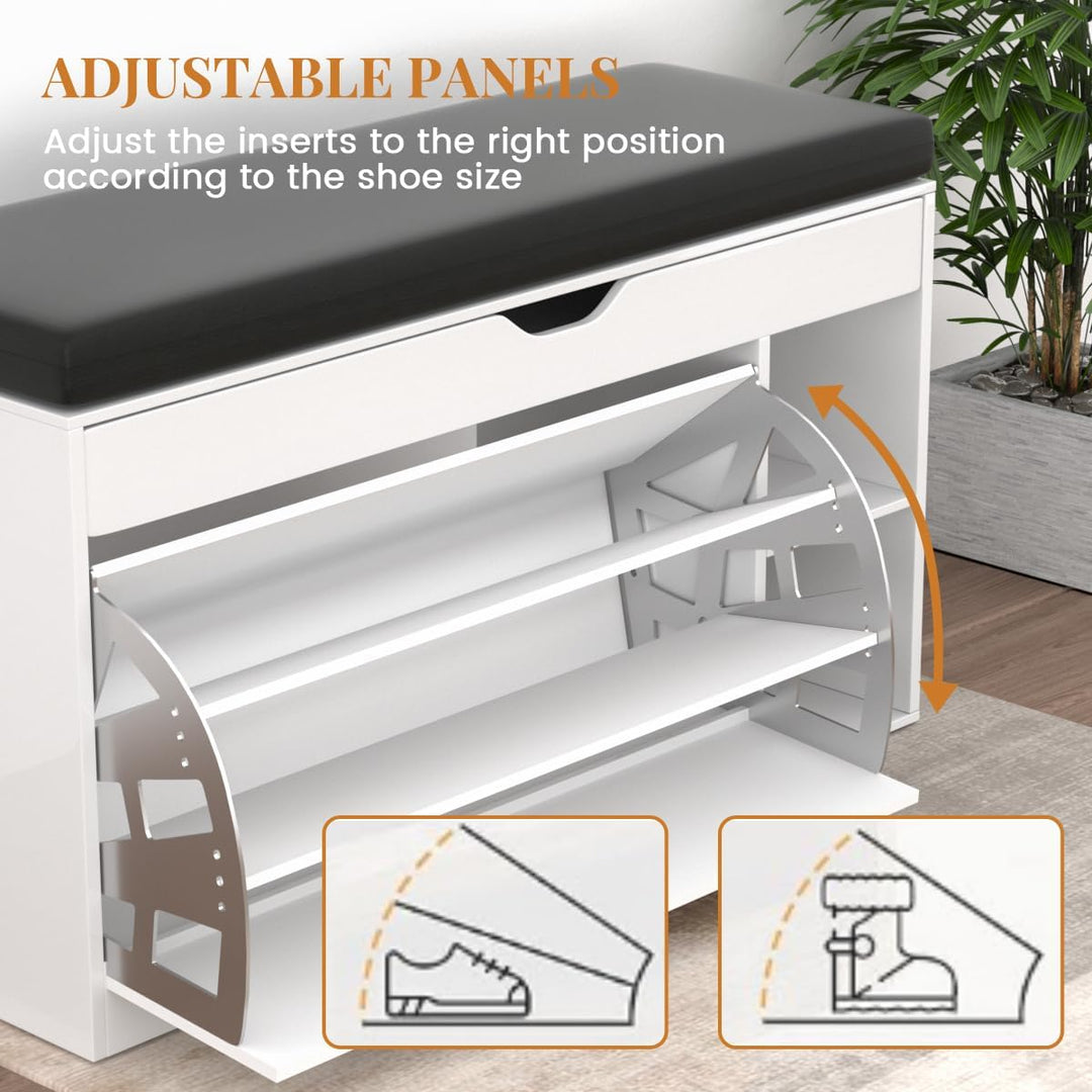 Schuhschrank mit Türen und Sitzkissen – Moderne Schuhbank mit Stauraum und gepolsterter Sitzfläche f