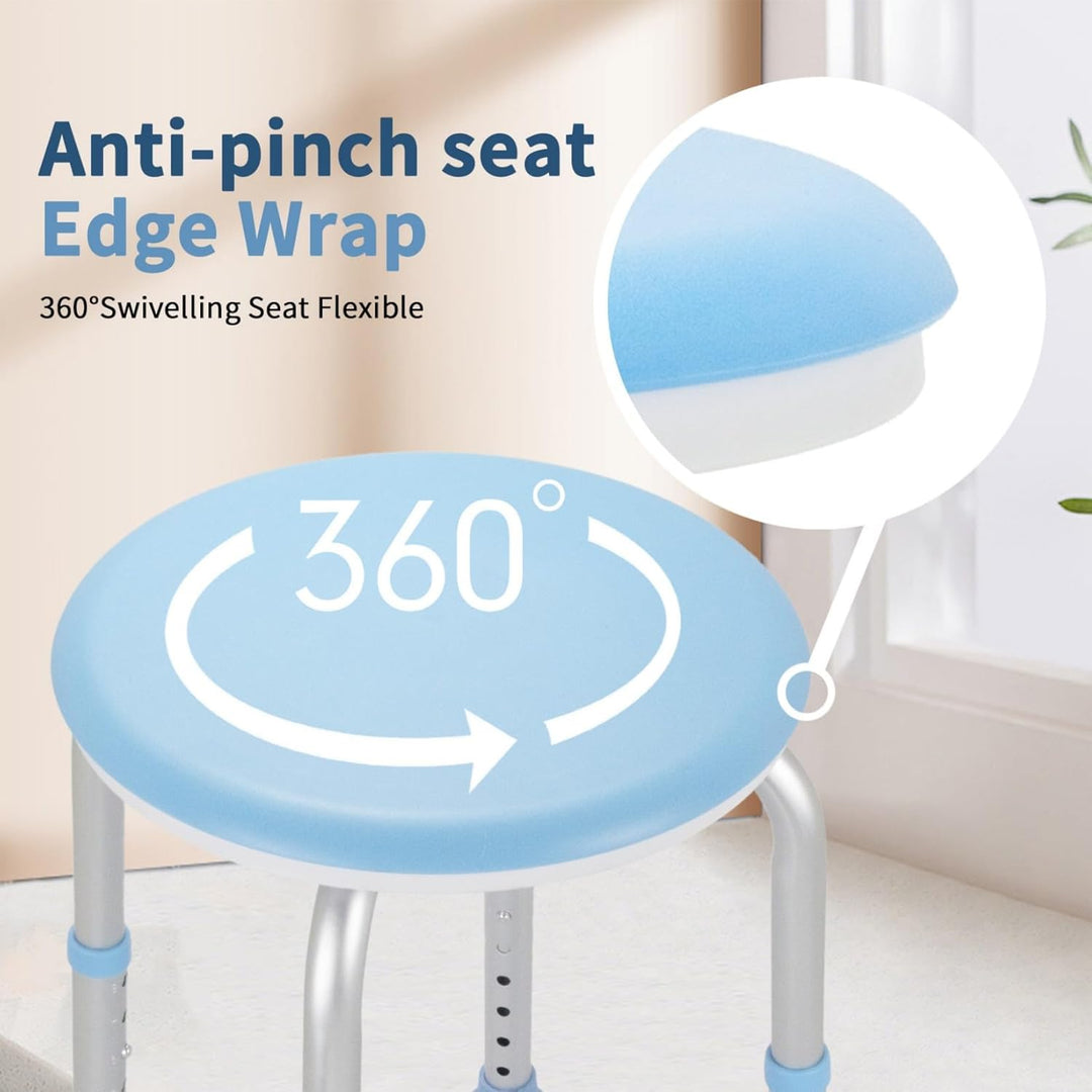 Duschhocker 360° drehbar mit Duschkopfhalter, bis 136 kg, 8-Fach höhenverstellbar, rutschfeste Gummi
